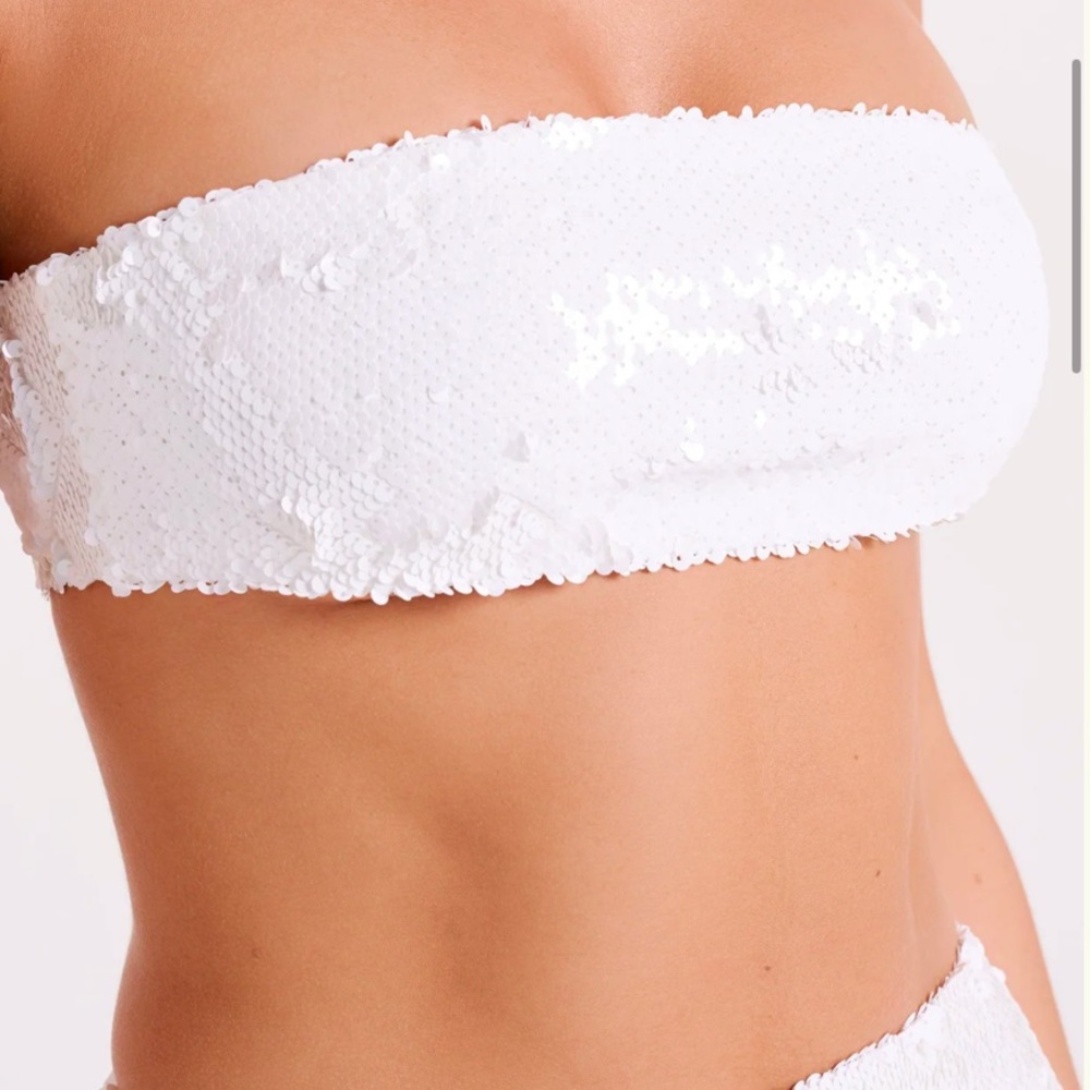 White Sequin Bandeau Top